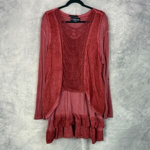 Pyramid Collection Womens sz XL 2Pc Ruffle Tunic Top Artsy Lagenlook Boho Fairy